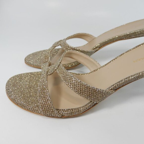 STUART WEITZMAN Soiree Shimmer Stiletto Heel Sandals Size 7.5 Platinum Gold $425 - Picture 5 of 15